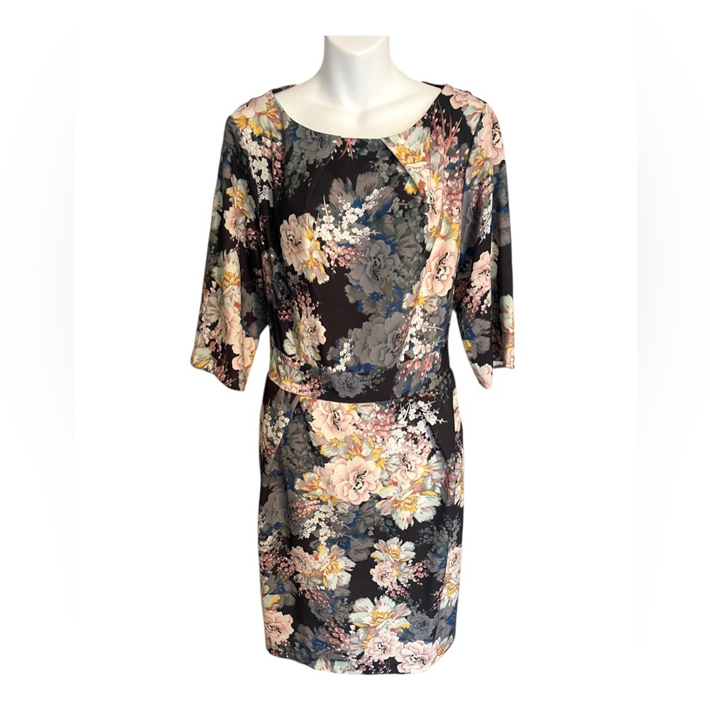 Closet London Curves NWT Black Floral Dress US Plus Size 18 Pockets Back Sash